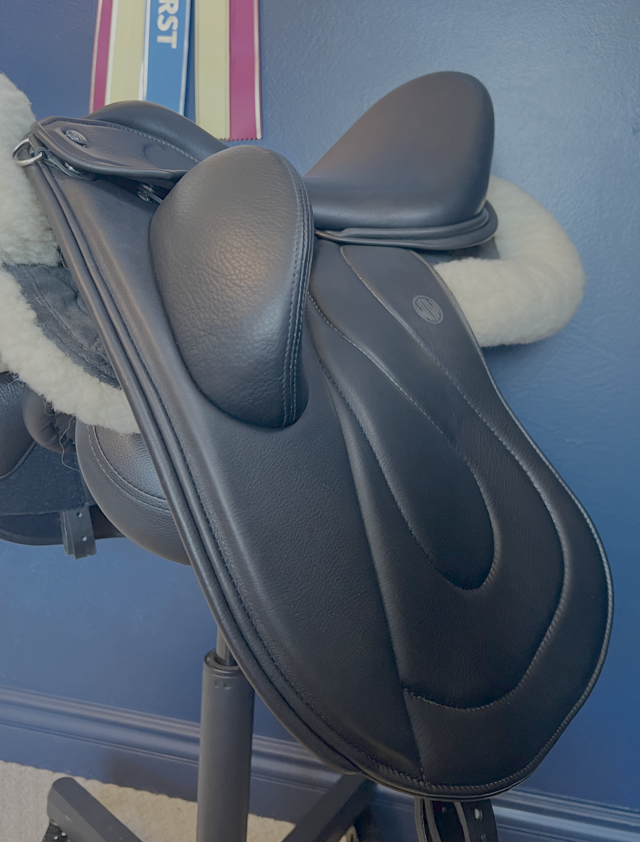 17" DMK Pinnacle Dressage Saddle. Flat Tree. High thigh, High profile blocks. Rent, Buy Demo, or Purchase New only at Delfina Saddlery.