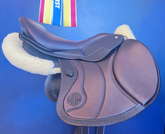 18" DMK Peak Show Jumping Saddle. Curved Tree. Forward Cut flap. Fixed curved block. Rent, Buy Demo, or Purchase New only at Delfina Saddlery.