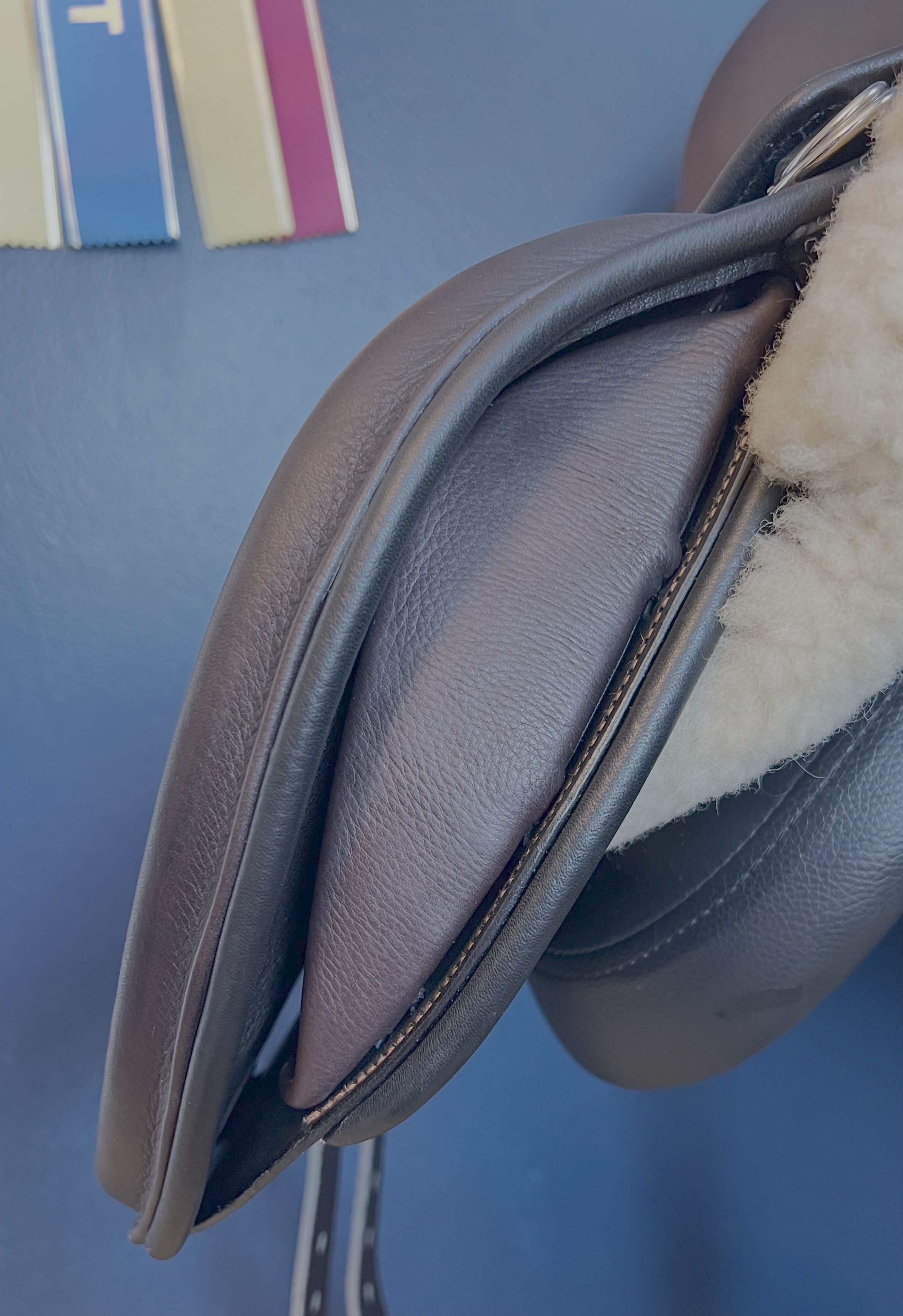 18" DMK Peak Show Jumping Saddle. Curved Tree. Forward Cut flap. Fixed curved block. Rent, Buy Demo, or Purchase New only at Delfina Saddlery.