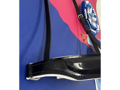 Wide, Patent Leather Anatomic Crank Noseband with White Padding