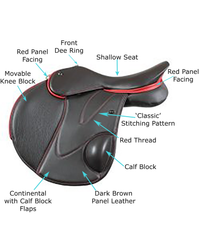 Customized Standard Competitor Continental Movable Block saddle with calf block perfect for jumpers and pony clubbers and riding schools