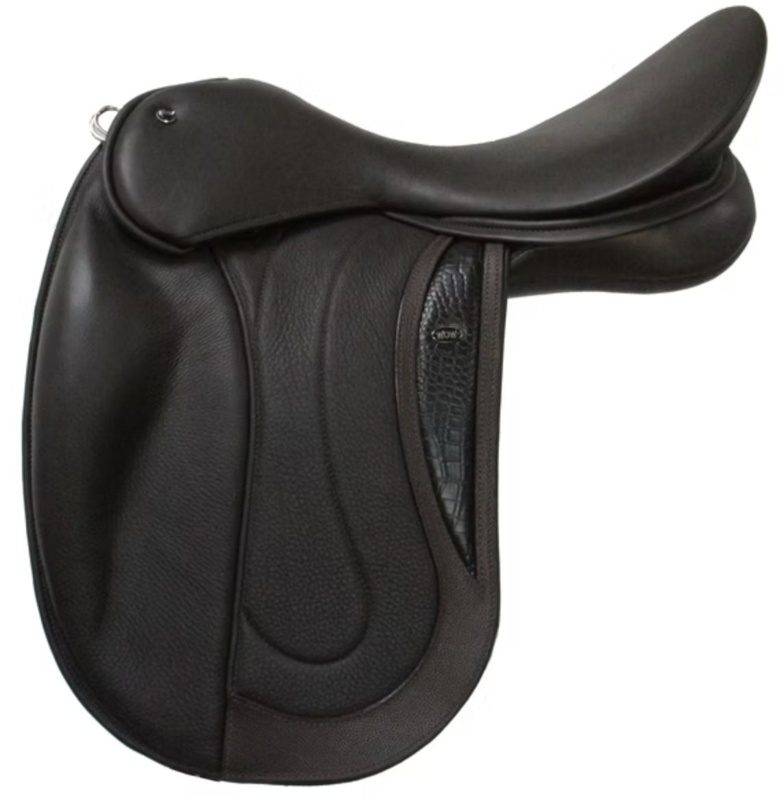 WOW Saddlery's Standard, Fixed-Block Dressage Saddle with Padded, Frenched-Leather; Soft Knee Style with croc infill and wear strip