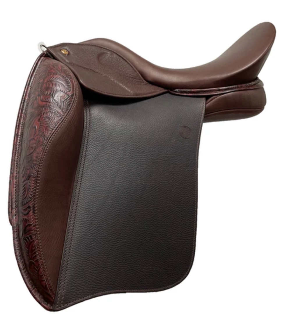 Custom WOW DMK Stumpy Dressage Saddle with hidden short flap for short riders or short legged dressage riders