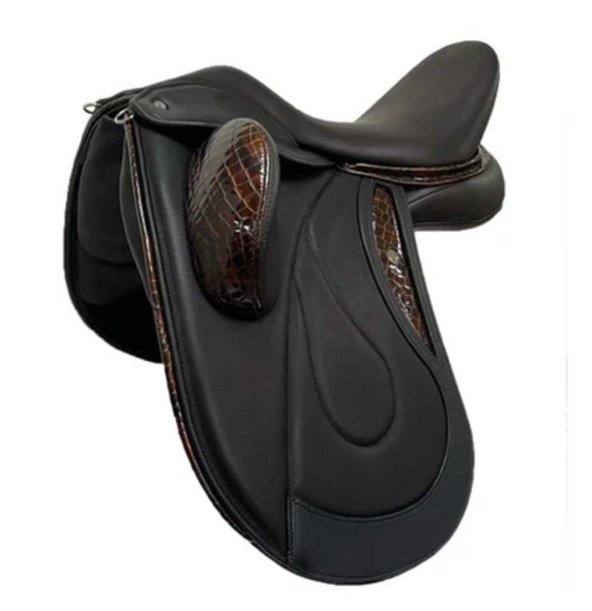DMK Pinnacle Dressage Saddle with movable fixed external flap blocks