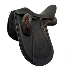 DMK Pinnacle Dressage Saddle with movable fixed external flap blocks