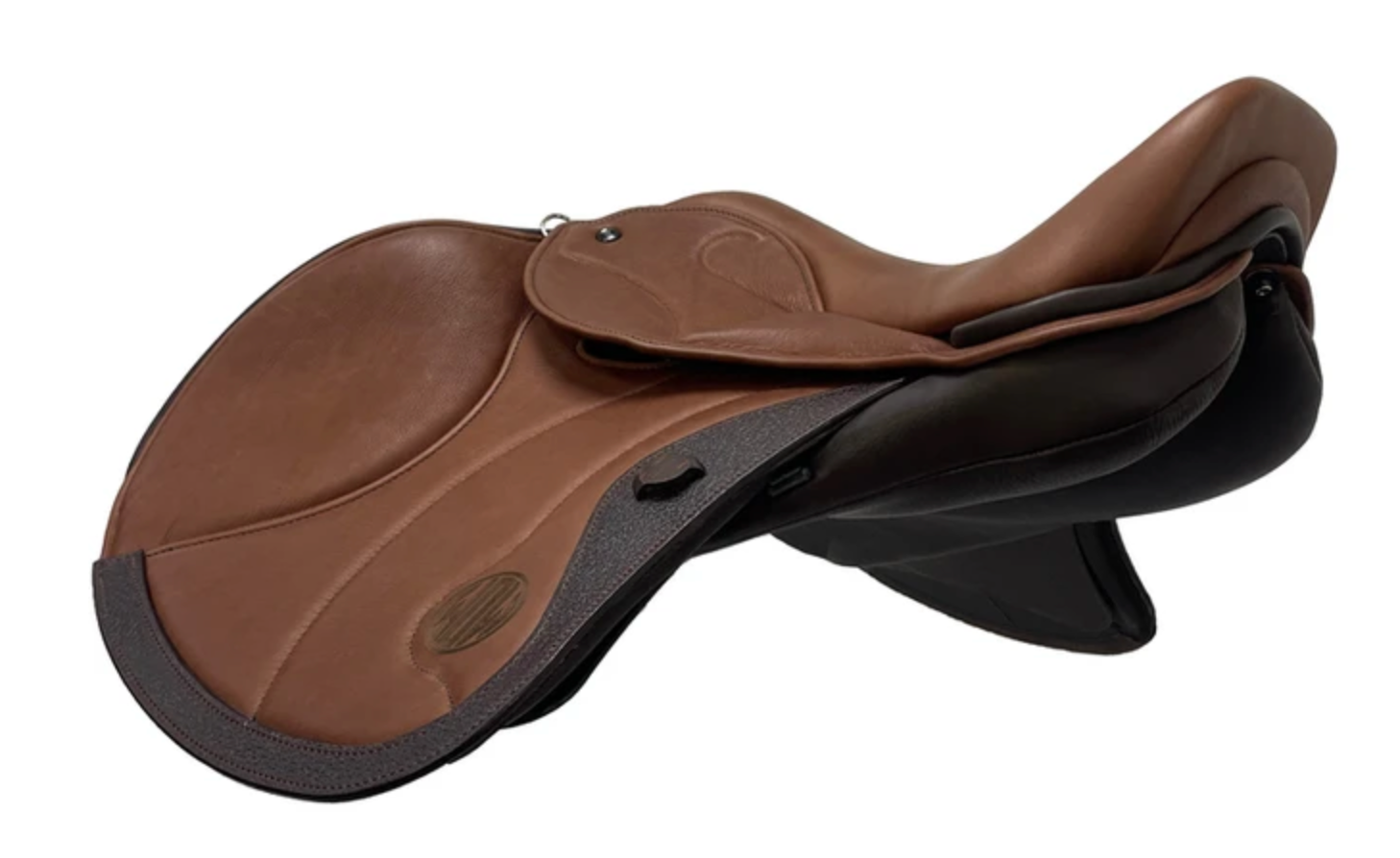 WOW DMK Peak Show Jumping Saddle with magnetic dual flaps, full padded skirt for hip and leg pain center air jack dee and wear strip