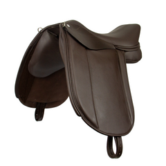 The Showing Saddle is just that: all about show! It is a dressage-styled flap which allows the horse's shoulder to be seen in an elegant manner in the show ring. It is simple in design with a soft, padded thigh and knee area and no external blocks. Great for Classical Dressage riders and Saddleseat riders