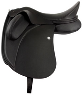 Duskin Dressage Saddle in black leather with adjustable fixed blocks and foam panels