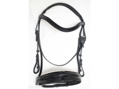 Delfina Lamplight Dressage Bridle - Black, Glossy, Patent, Croc Leather