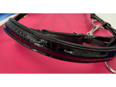 Delfina Lamplight Nosebands - Black, Glossy, Patent Leather, Croc Noseband