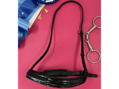 Delfina Lamplight Nosebands - Black, Glossy, Patent Leather, Croc Noseband