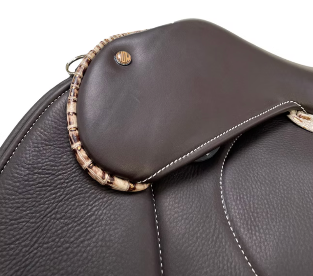 Movable Block Very Slightly Dressage VSD Saddle from WOW custom croc facing leather closeup