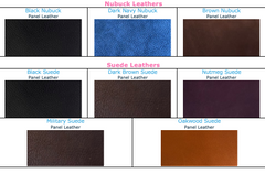 WOW Nubuck and Suede Leather color swatches from Delfina Saddlery's WOW Customization Guide
