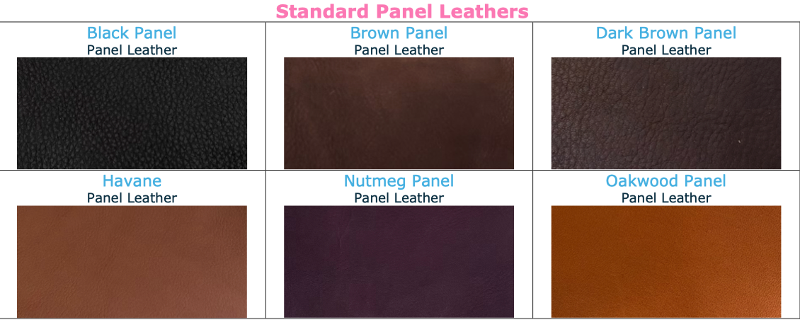 WOW Saddle's available panel leather swatches for seat or flap body