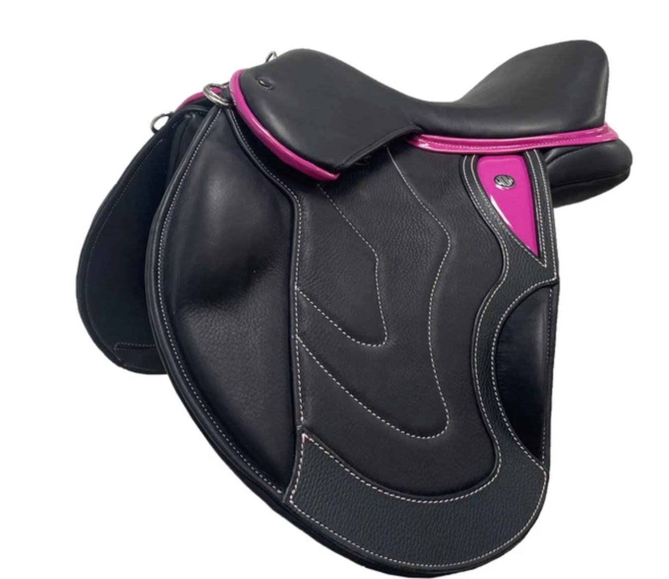 Signature Competitor Jumping Fixed Block + CB Saddle from WOW with magenta facings and infill and black dollar print wear strip
