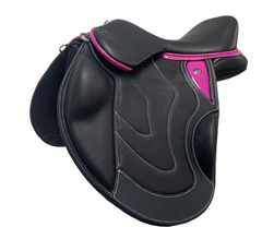 Signature Competitor Jumping Fixed Block + CB Saddle from WOW with magenta facings and infill and black dollar print wear strip