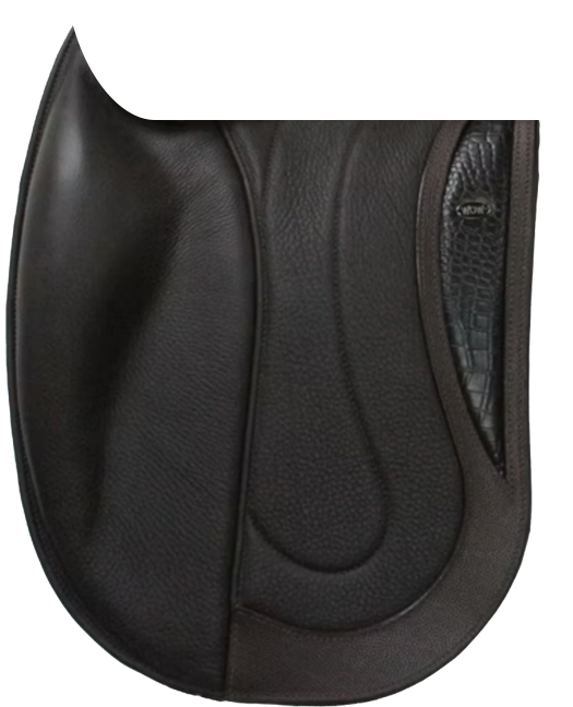 WOW Saddlery's Standard, Fixed-Block Dressage Flap, Padded, Frenched-Leather, in Soft Knee Style with croc infill and wear strip