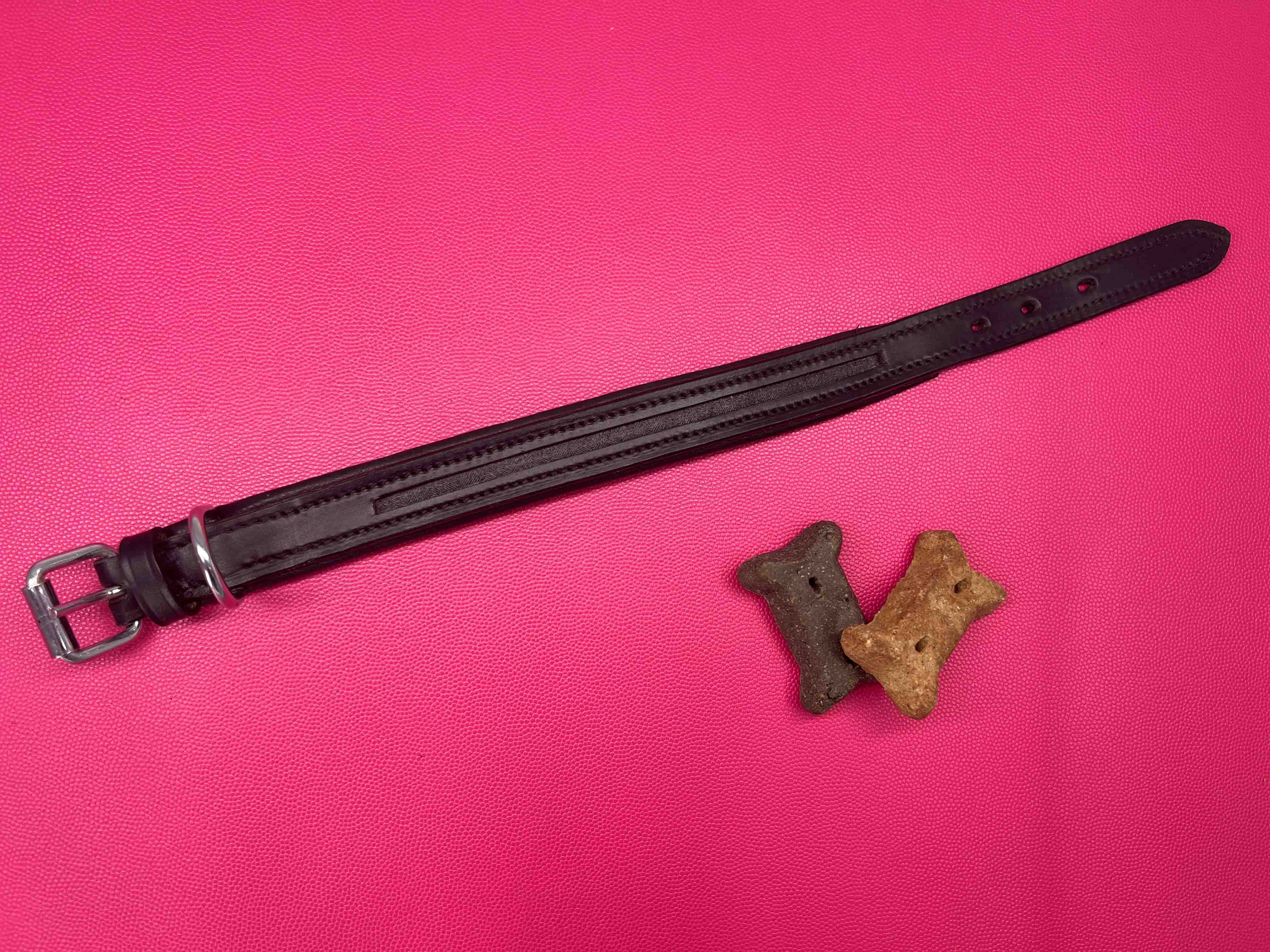 Empty channel leather dog collar