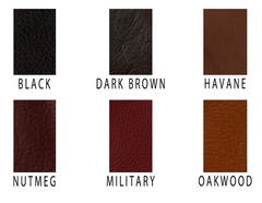 WOW Panel Leather Swatches in black, dark brown, havane (havana), nutmeg, military, and oakwood