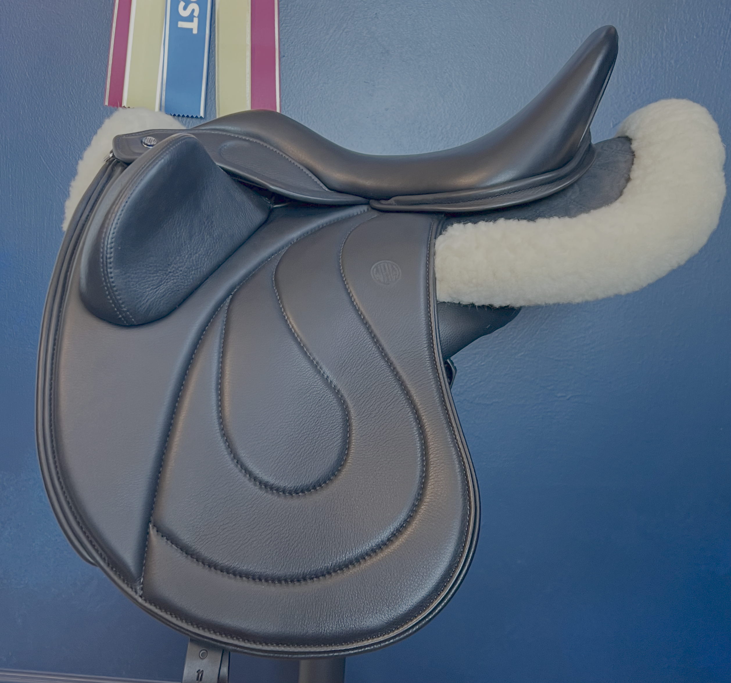 17" DMK Pinnacle Dressage Saddle.  Flat Tree. High thigh, High profile blocks. Rent, Buy Demo, or Purchase New only at Delfina Saddlery.