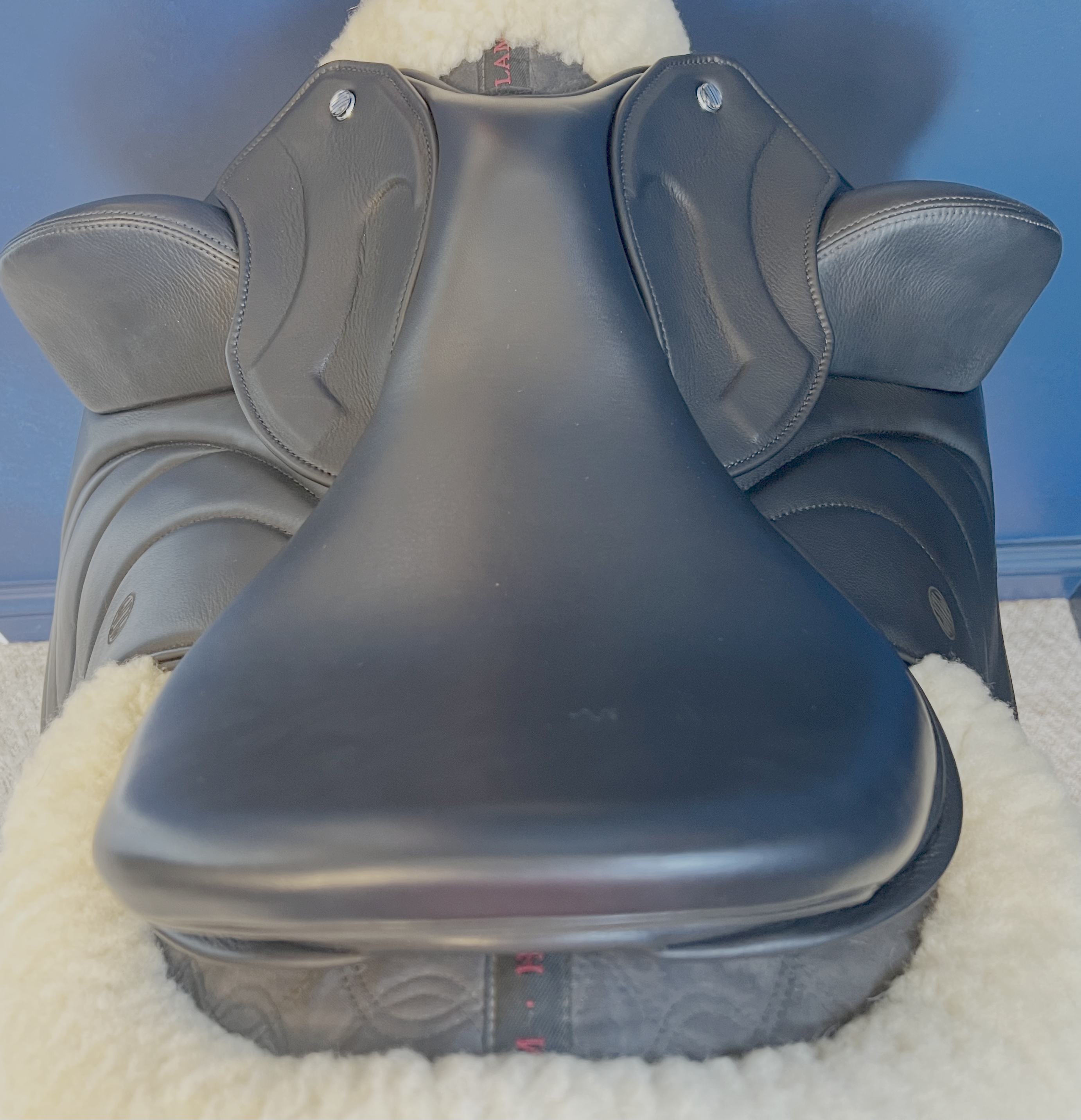 17" DMK Pinnacle Dressage Saddle.  Flat Tree. High thigh, High profile blocks. Rent, Buy Demo, or Purchase New only at Delfina Saddlery.