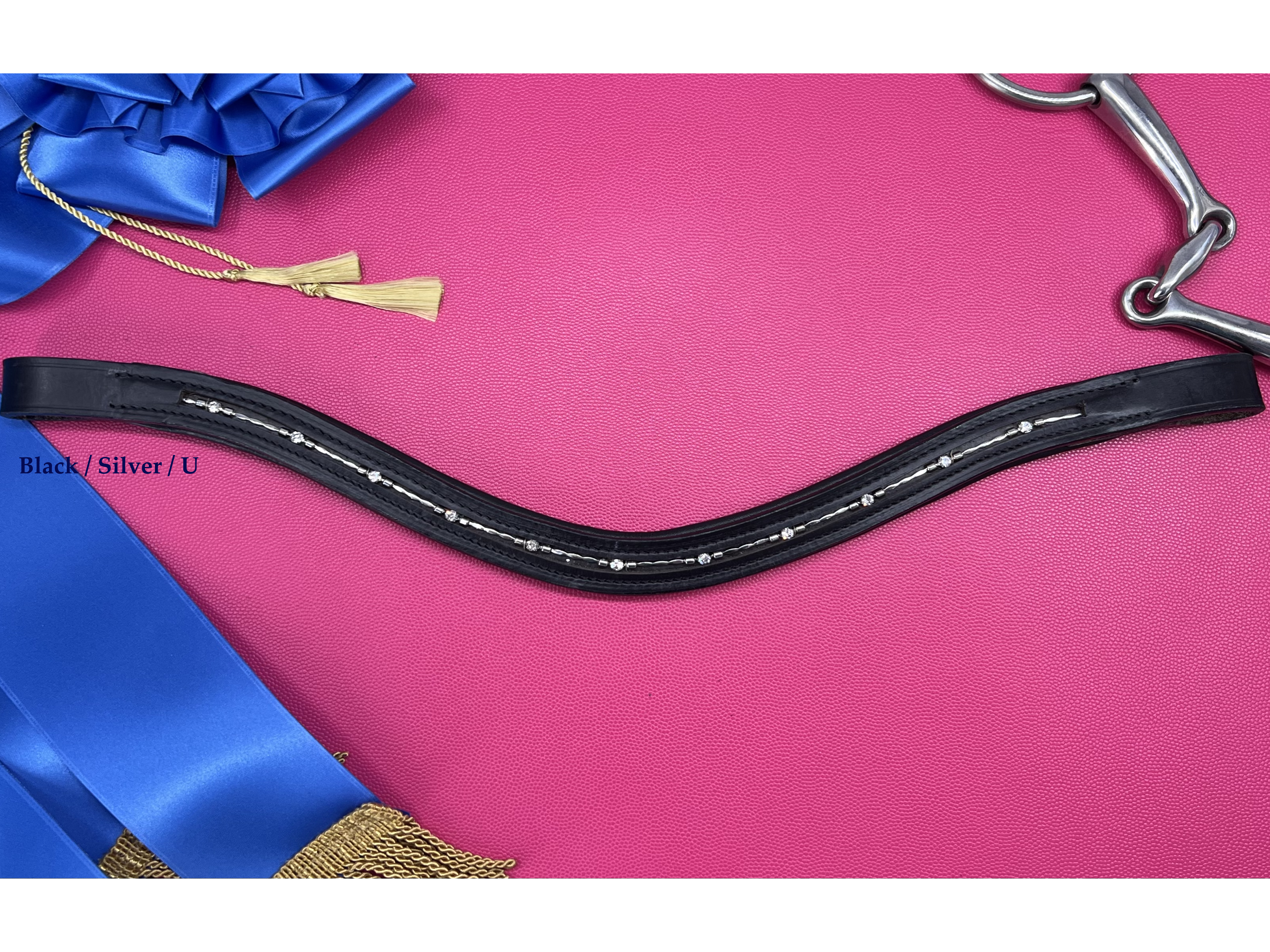 Delfina's Aachen browband in black leather with silver wire in a U base