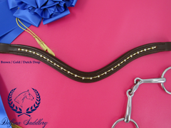 Delfina's Aachen browband in brown leather with gold wire in a Dutch Drop base