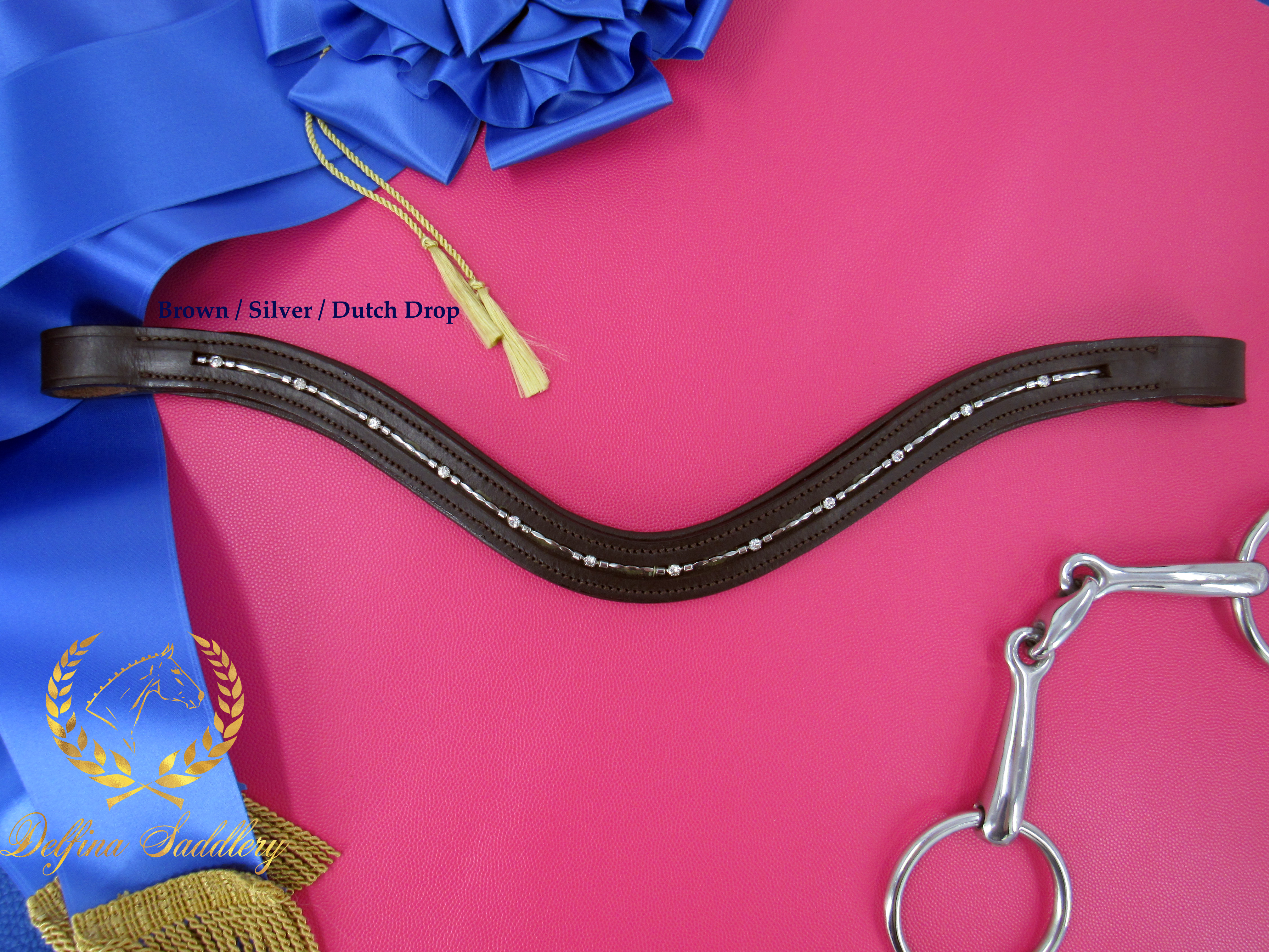 Delfina's Aachen browband in brown leather with silver wire in a Dutch Drop base