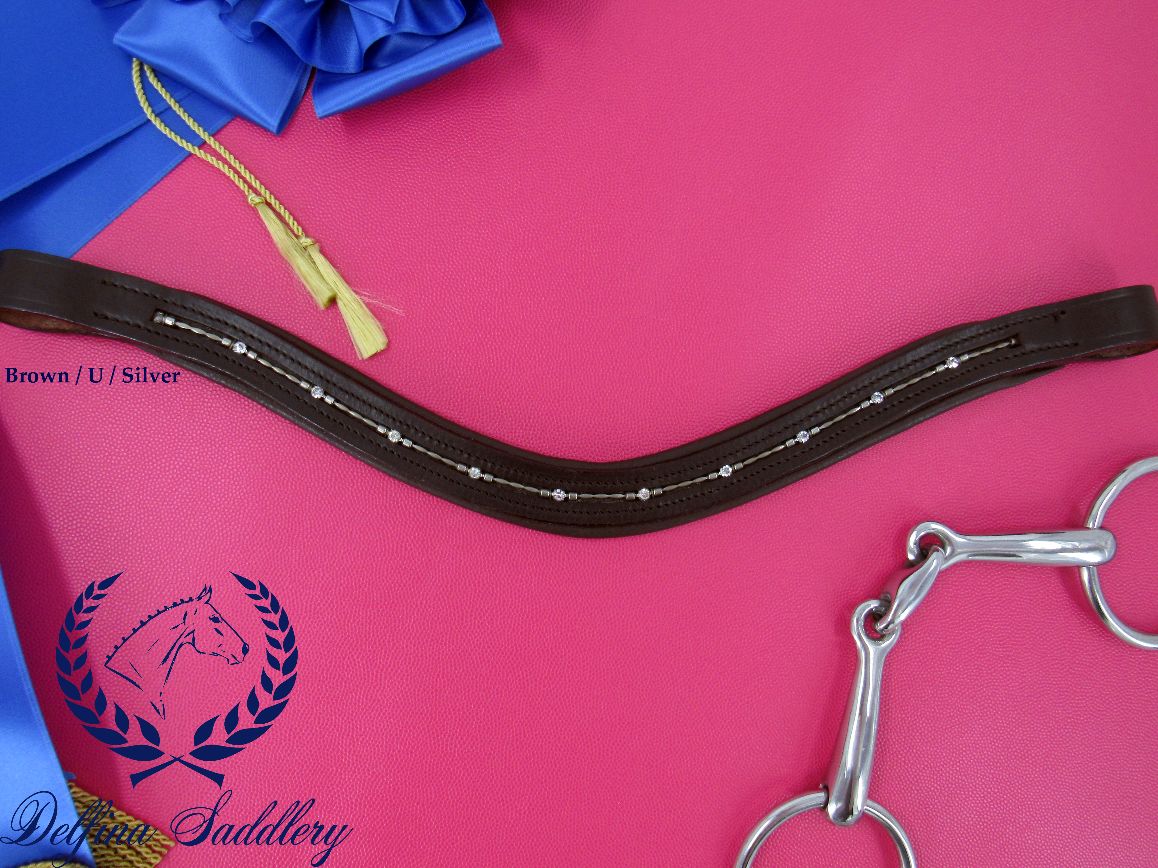 Delfina's Aachen browband in brown leather with silver wire in a U base