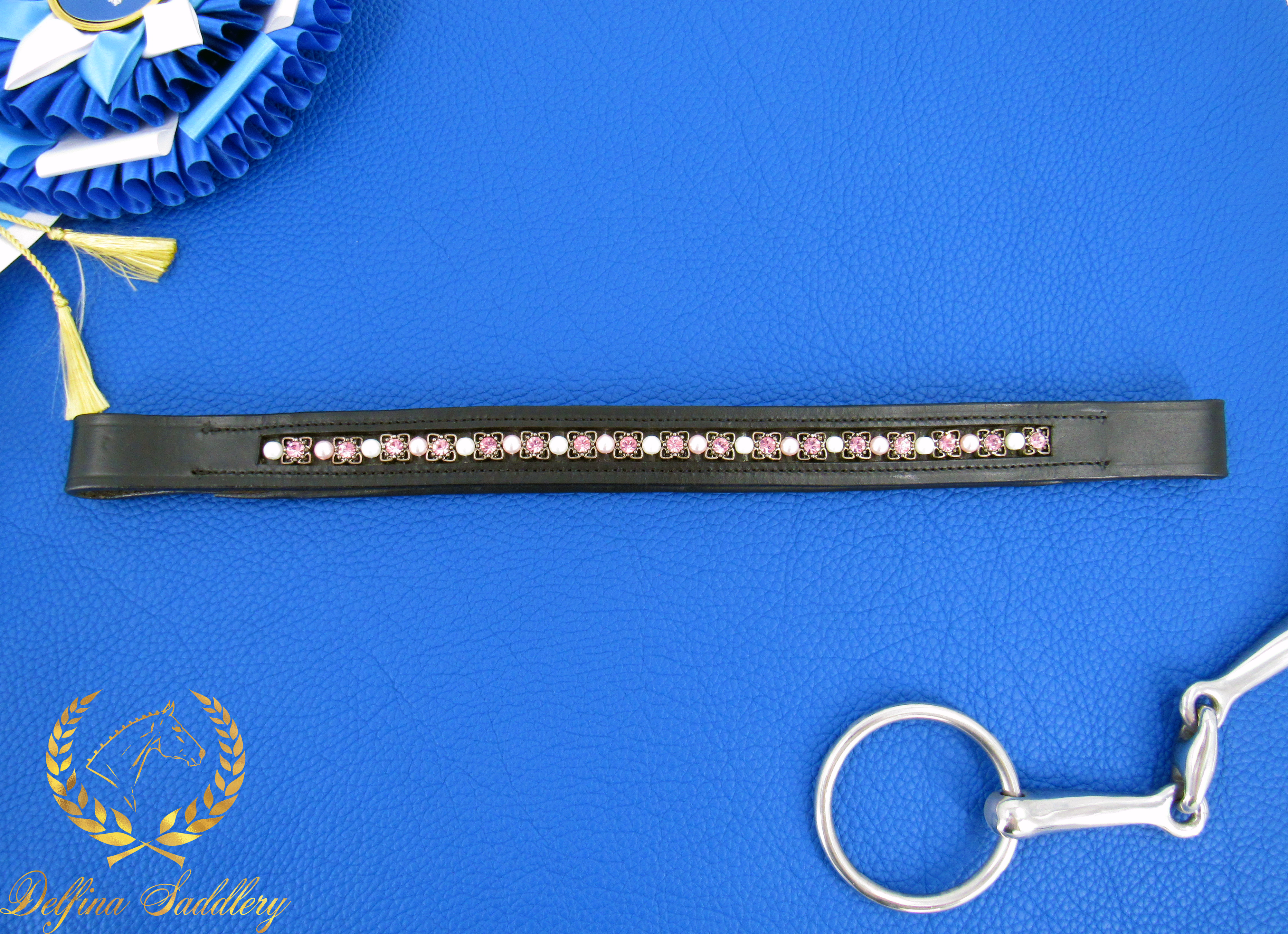 Custom Browband : Pink Pearls - 14.5"