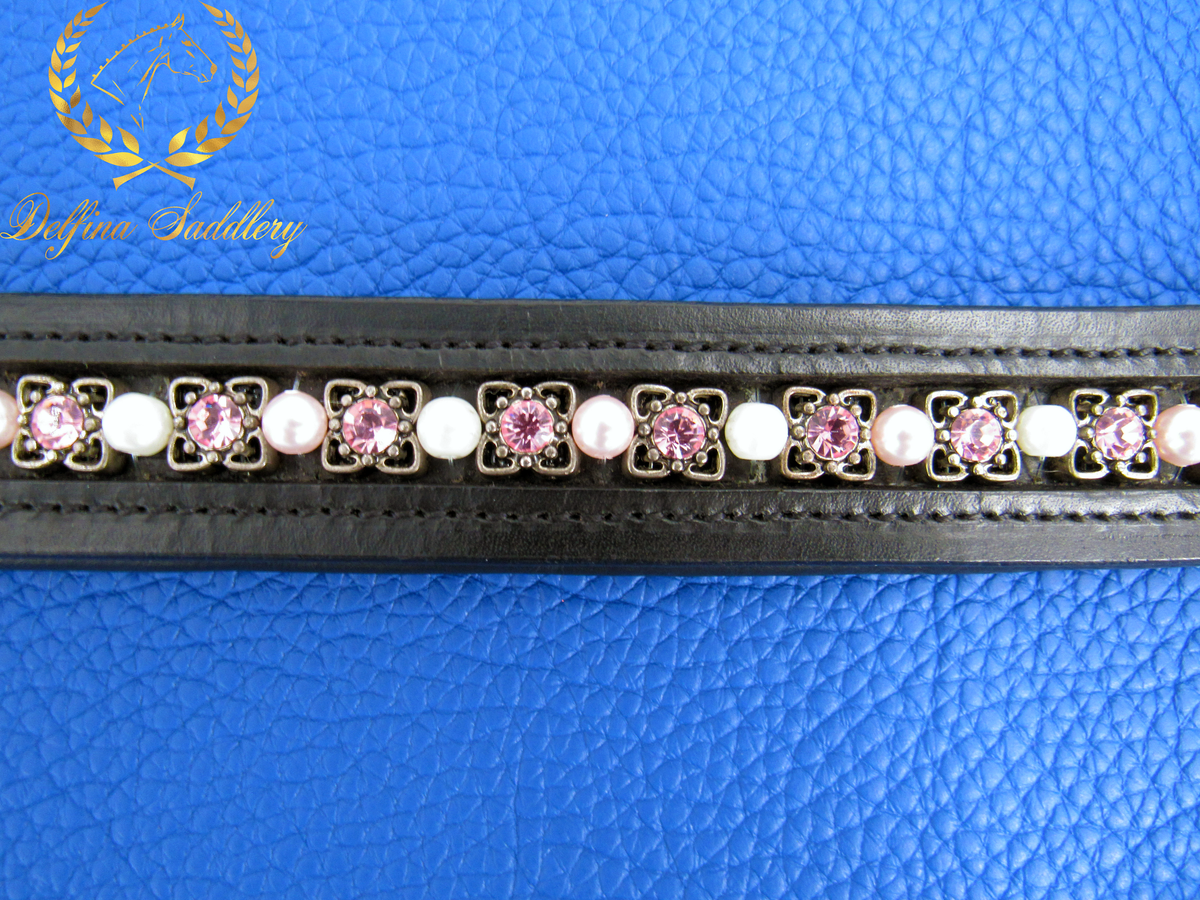 Custom Browband : Pink Pearls - 14.5"