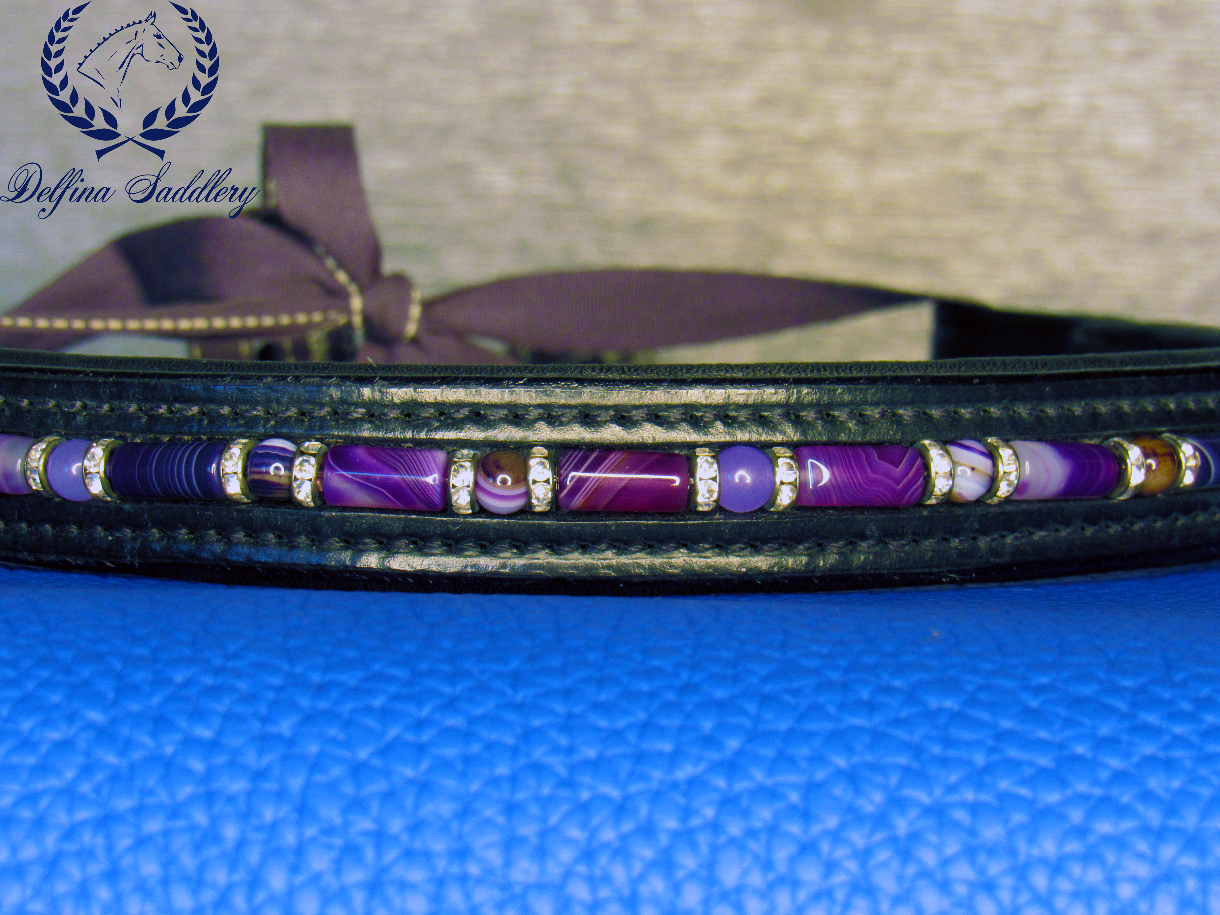 Custom Browband : Purple Agate - 17.5"