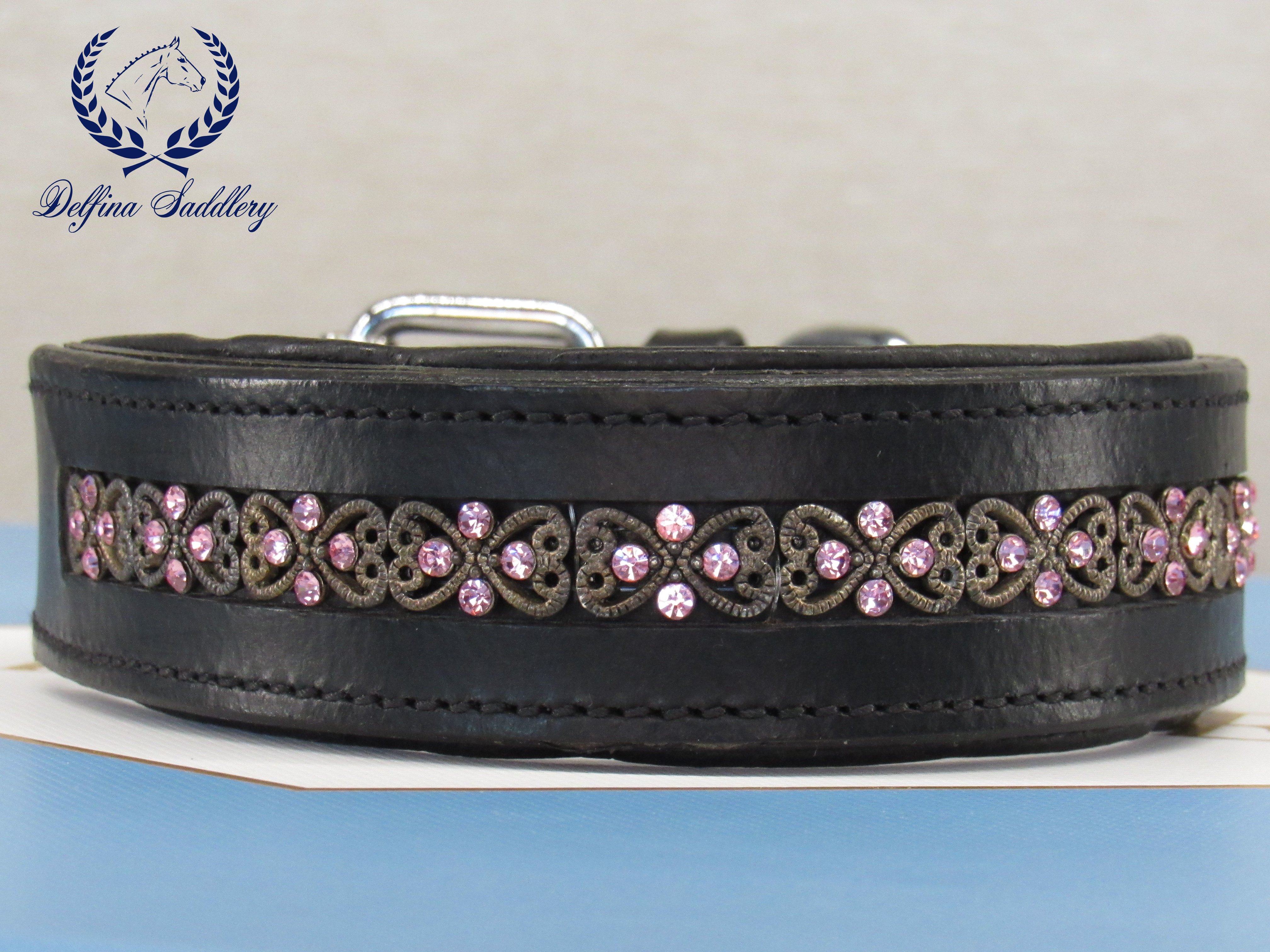 Pink swarovski crystal custom dog collar
