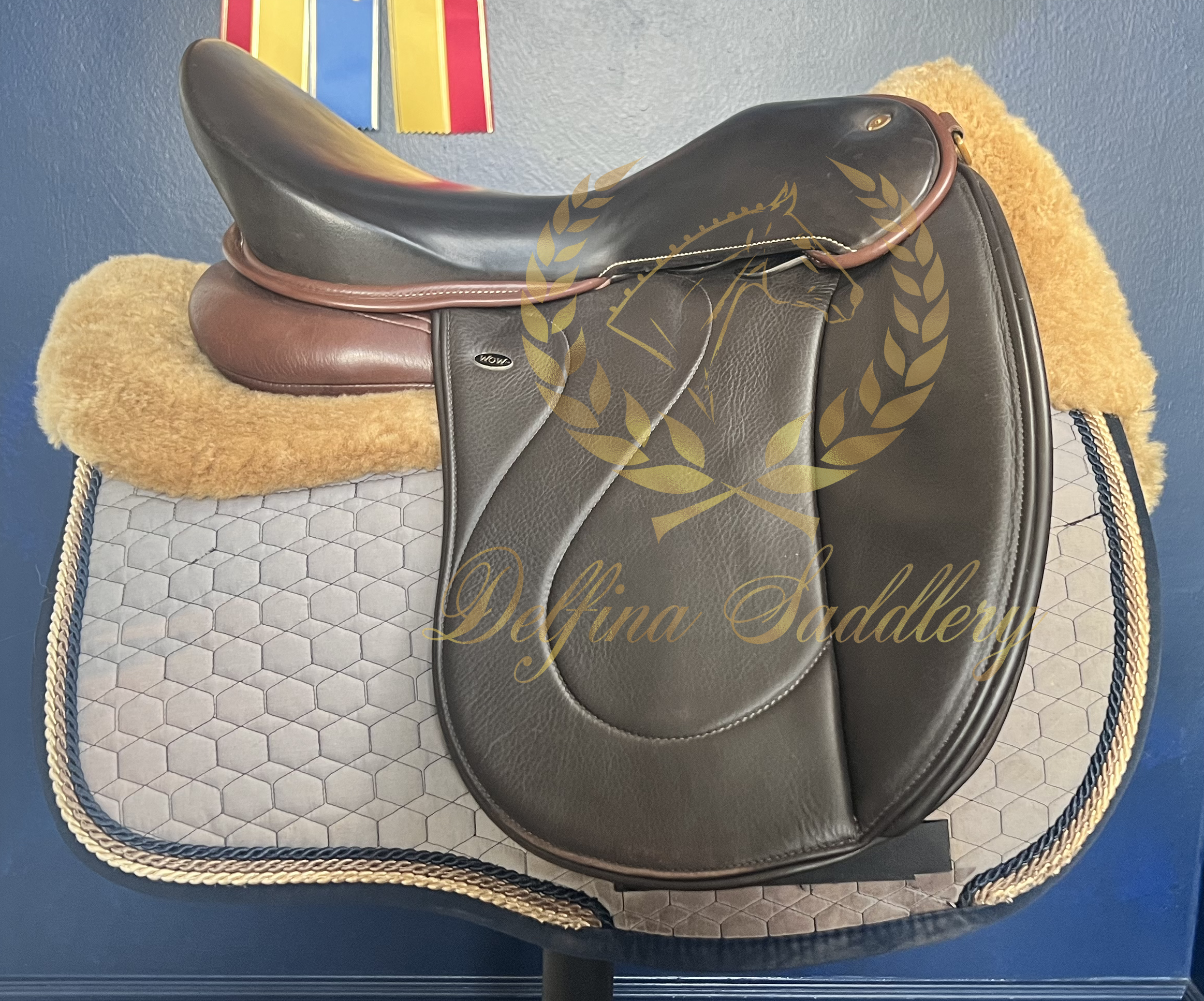 Custom Mattes Platinum EuroFit Dressage Pad - Grey, Blue & Gold