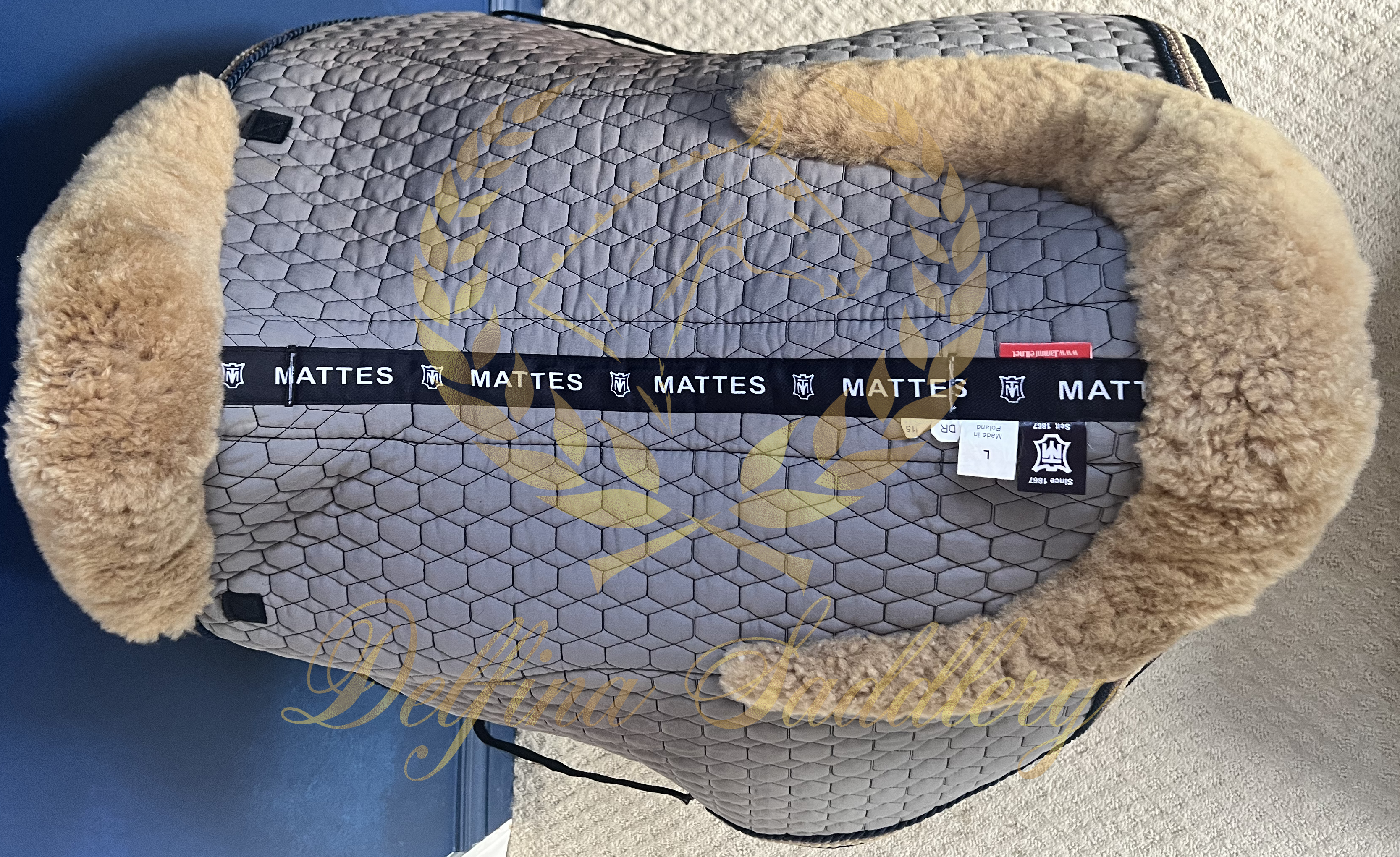 Custom Mattes Platinum EuroFit Dressage Pad - Grey, Blue & Gold