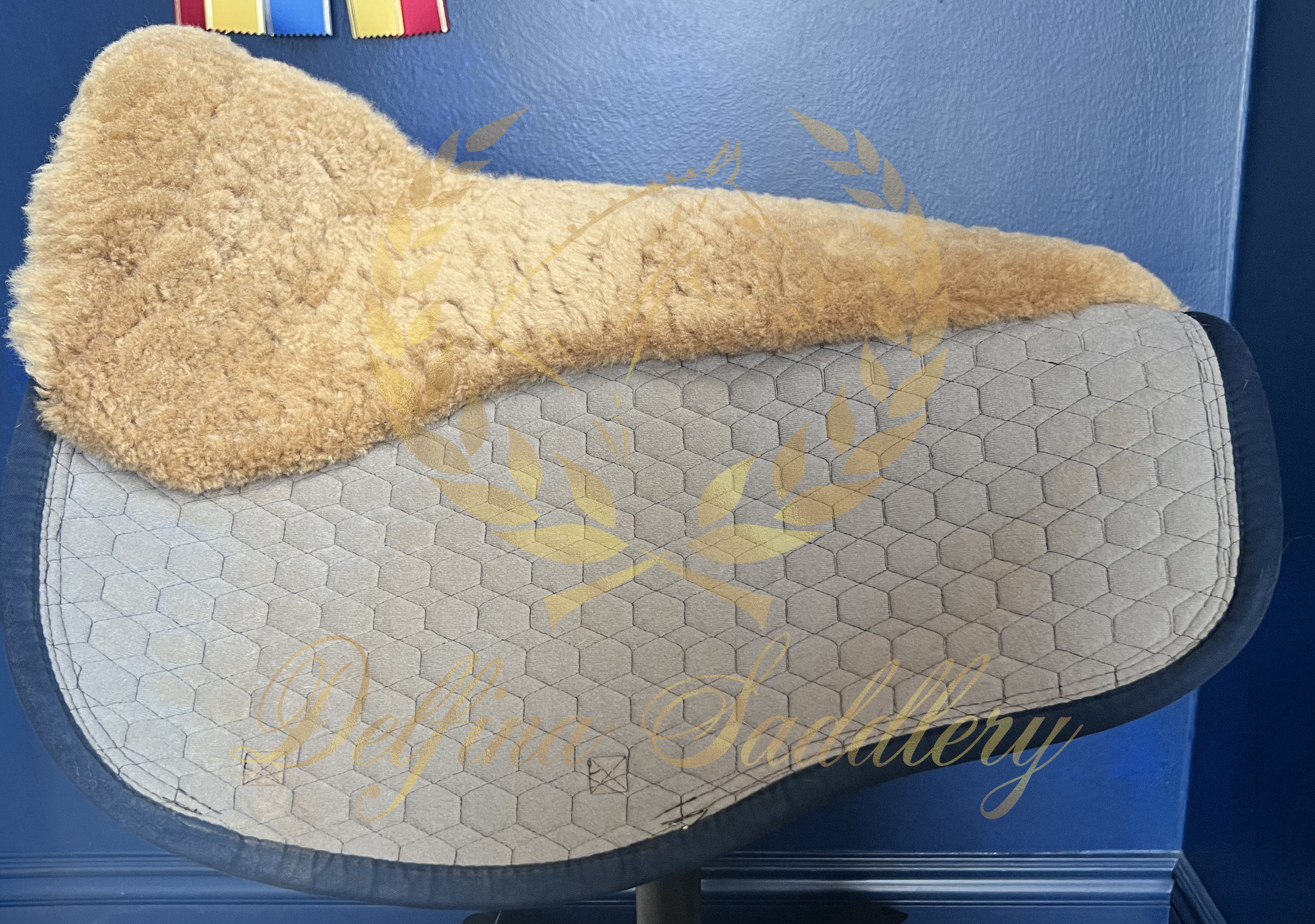 Custom Mattes Platinum EuroFit Dressage Pad - Grey, Blue & Gold
