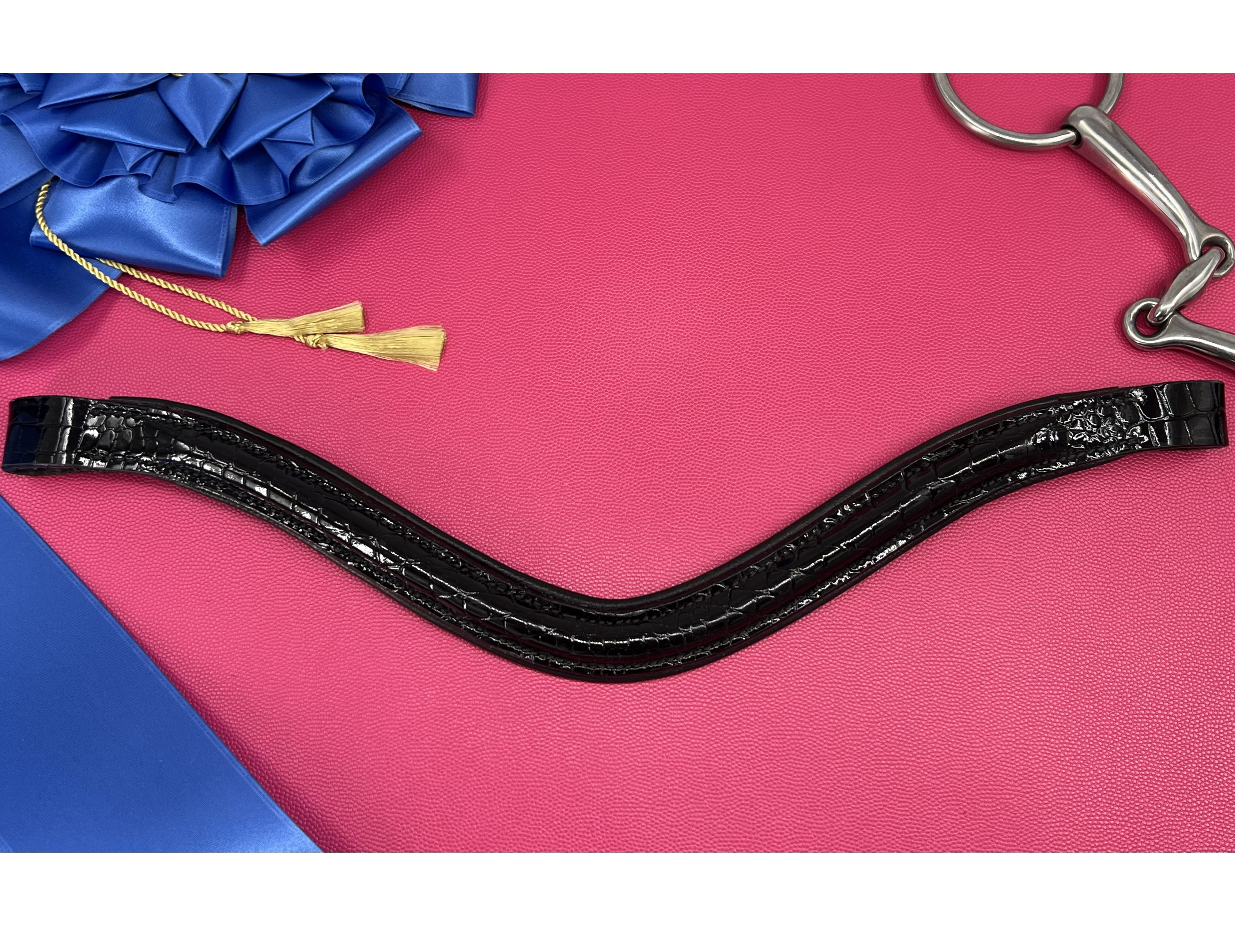Delfina Lamplight Browbands - Black, Glossy, Croc Print Browbands