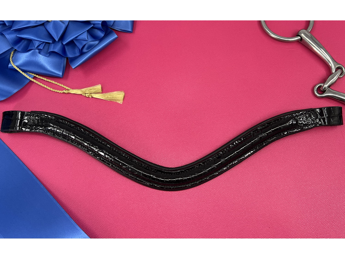 Delfina Lamplight Browbands - Black, Glossy, Croc Print Browbands