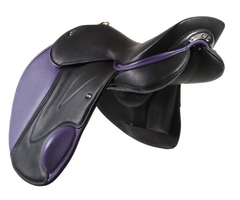 Customized Standard Competitor  Continental with Calf Block VSD Saddle with custom purple accents with calf block perfect for jumpers, pony clubbers and riding schools