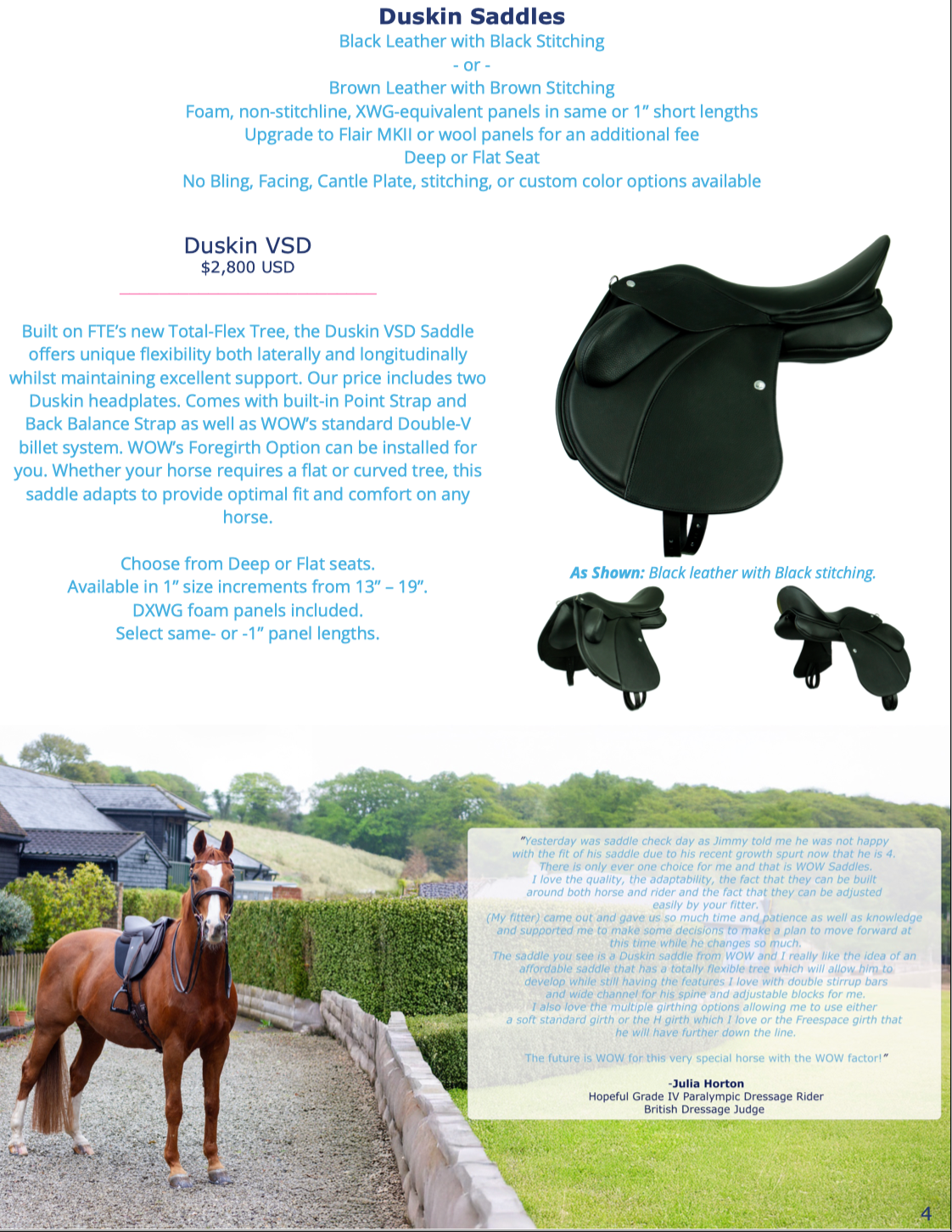 WOW Very-Slightly-Dressage (VSD) Saddle Catalog